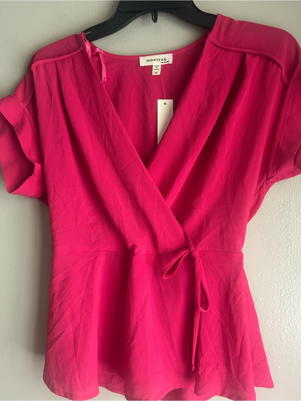 Monteau Hot Pink Wrap Blouse